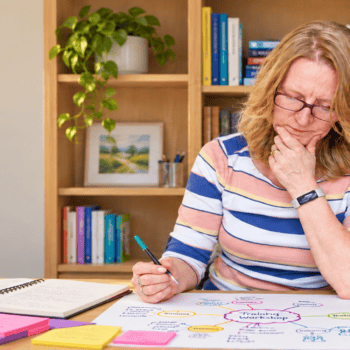 Sheridan Webb developing a training workshop using a hand-drawn mind map